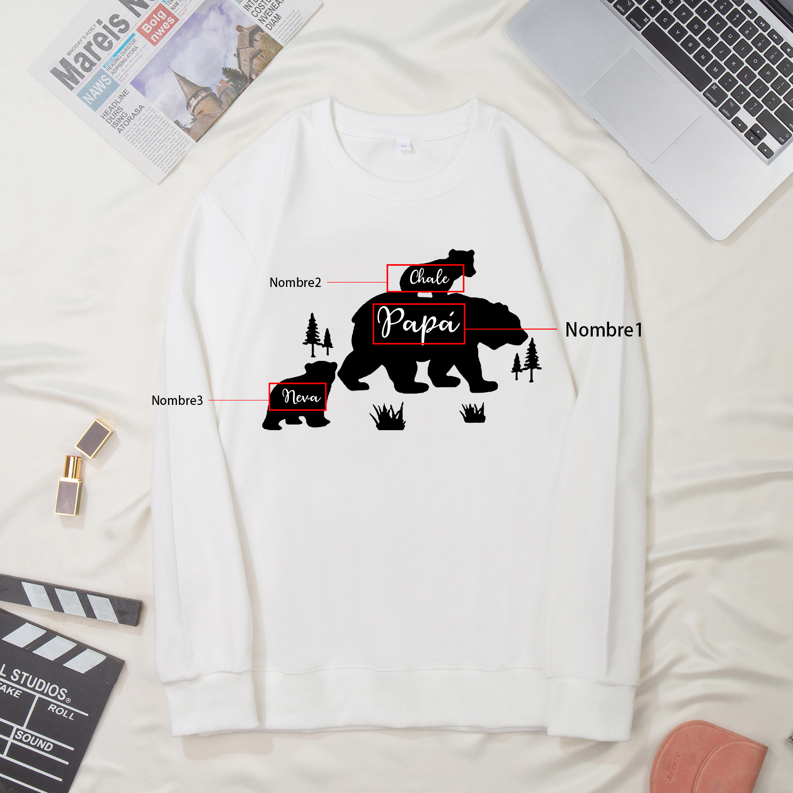 Familia-Sudadera "Oso y sus bebés" 3 nombres personalizados-Jessemade ES