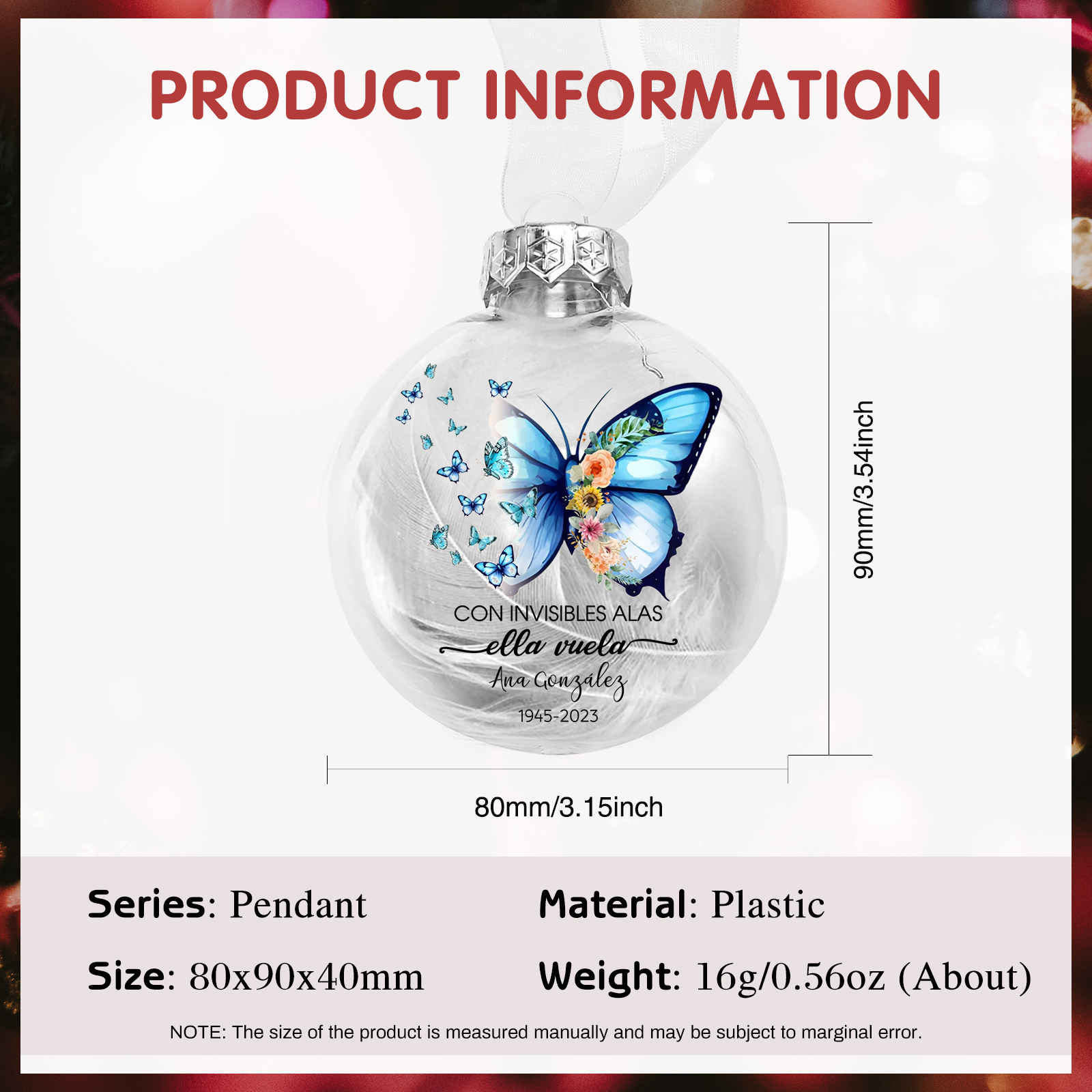 Bola navideña conmemorativa Adorno de Navidad 2 textos personalizados con pluma -Jessemade ES