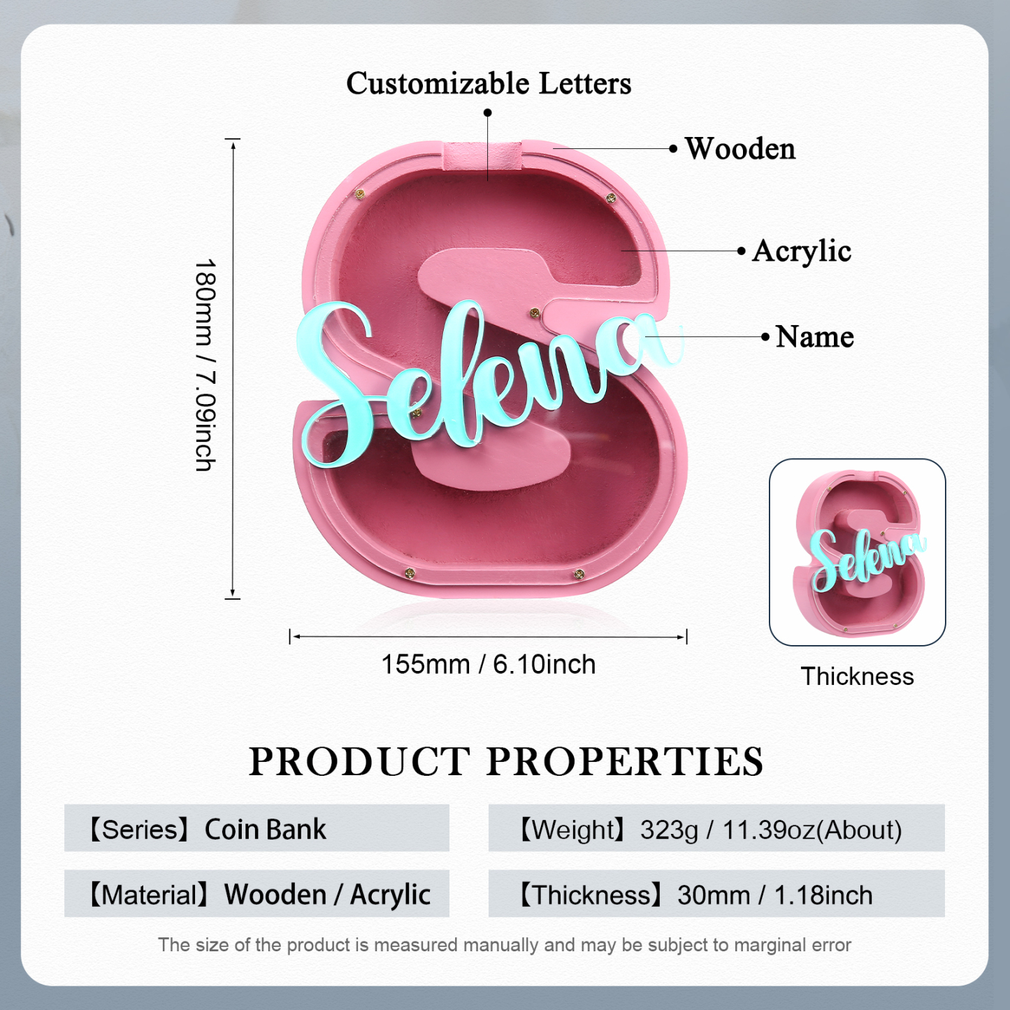 Alcancía de madera en forma de letras con 1 nombre personalizado hucha-Jessemade ES