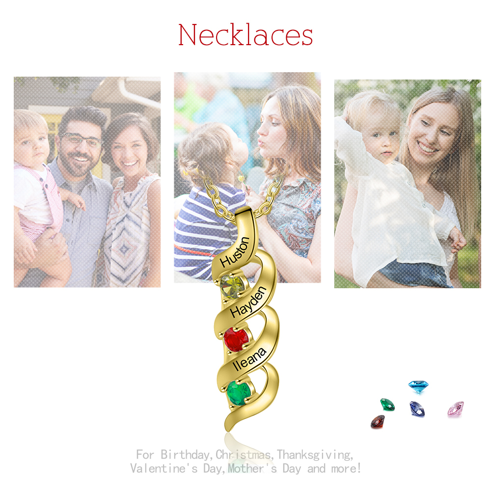 Collar de DNA 2-7 nombres y piedras personalizados-Jessemade ES