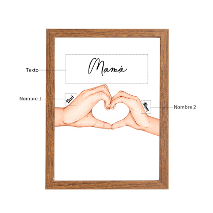 A la familia-Marco con luces de madera mano a mano 2 nombres personalizados con texto-Jessemade ES