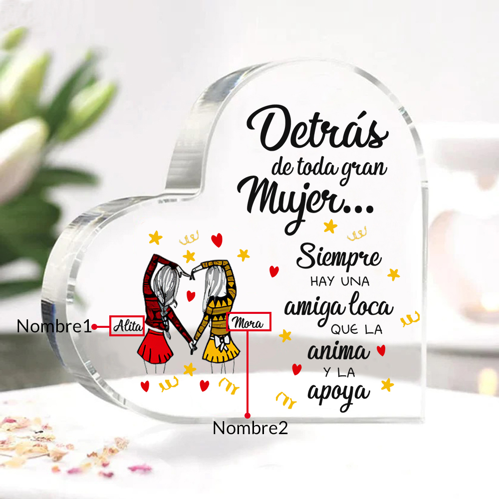 Placa de acrílico en forma de corazón para amiga con 2 nombres personalizados-Jessemade ES