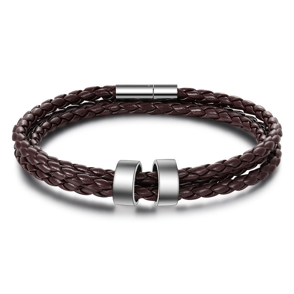 Pulsera de cuero trenzado personalizada con 2 nombres en 2 cuentas-Jessemade ES