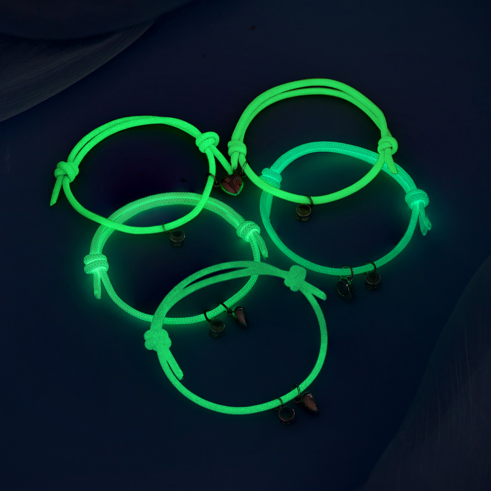 Pulsera de cuerda fluorescentepara pareja con proyección de foto con dije de corazón magnético-Jessemade ES