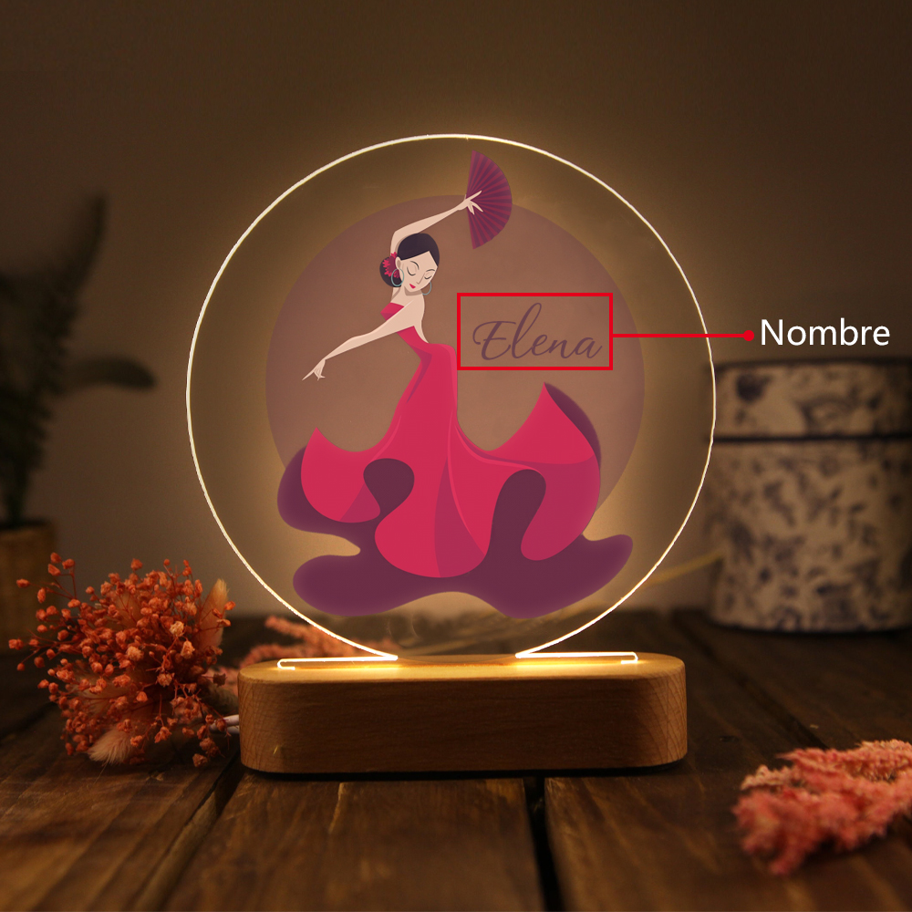 Lámpara Ilusión 3D Luz de Noche LED Danzante de Flamenco con Nombre Personalizado-Jessemade ES