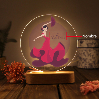 Lámpara Ilusión 3D Luz de Noche LED Danzante de Flamenco con Nombre Personalizado-Jessemade ES