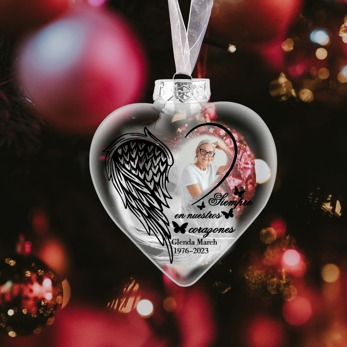 Bola navideña conmemorativa Adorno de Navidad 1 nombre, 1 foto y años personalizados con pluma -Jessemade ES