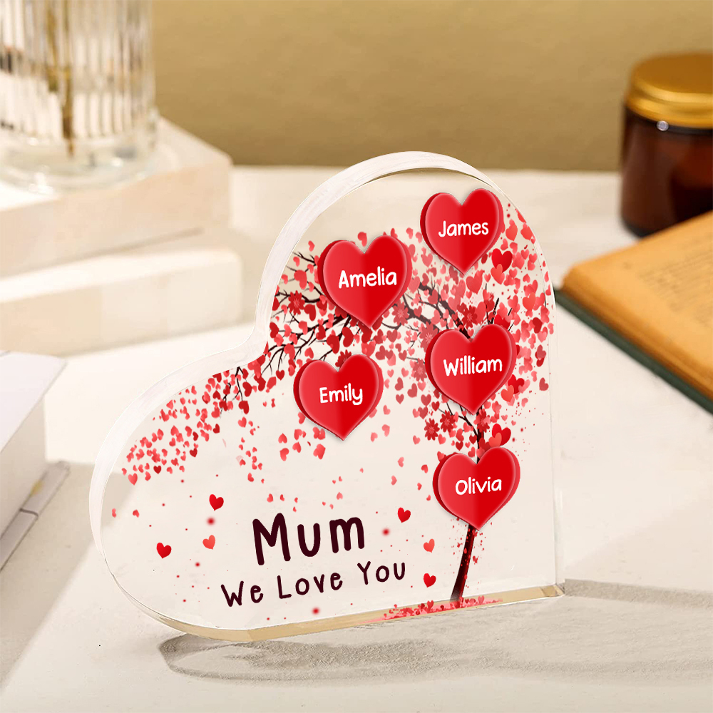 A mi mamá/abuela-Placa de acrílico "Corazones" en forma de corazón 5 nombres y 1 texto personalizados-Jessemade ES