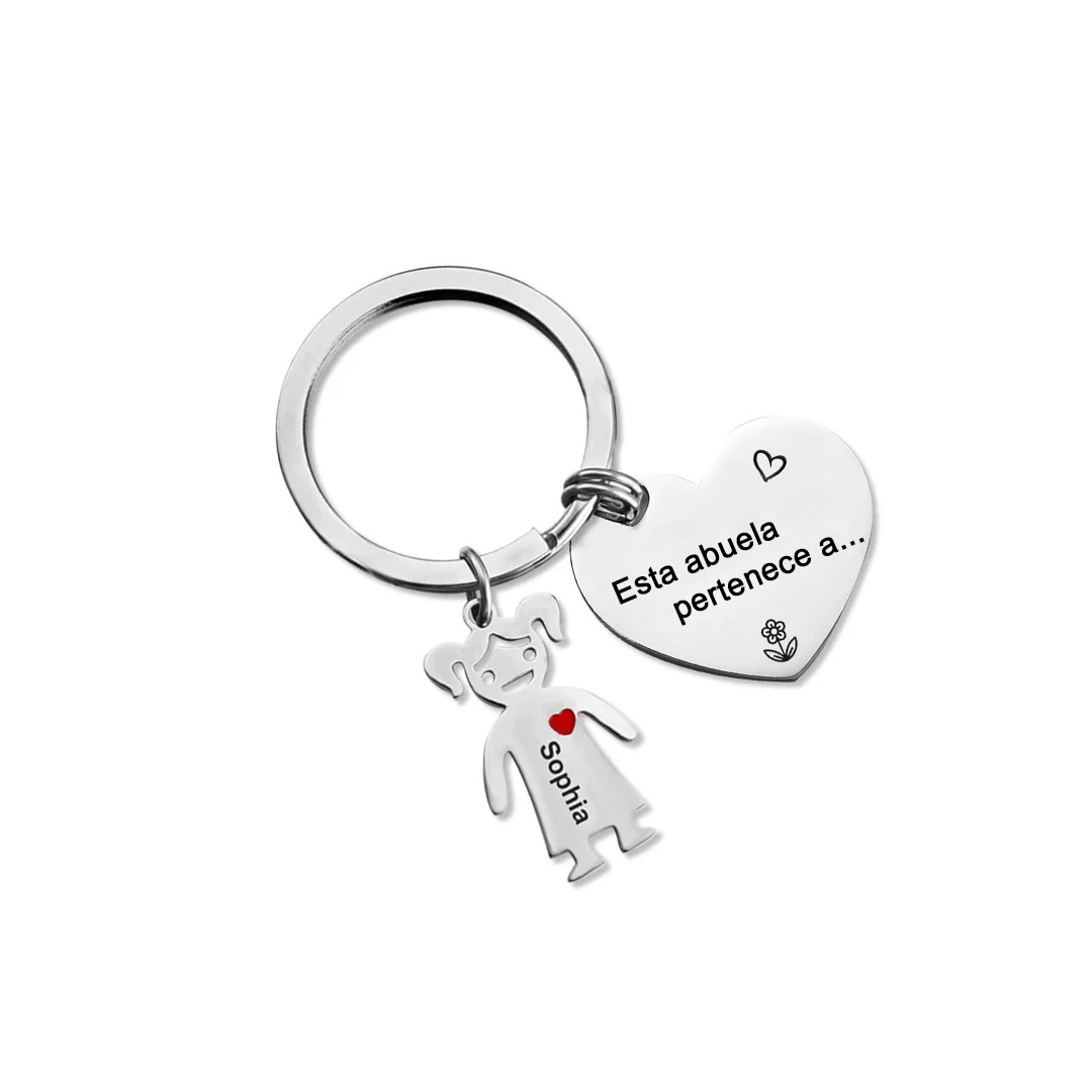 A mi abuela - Kit de regalo de cartera, llavero con "1 niño", tarjeta y caja nombre y flor de nacimiento personalizados | Jessemade