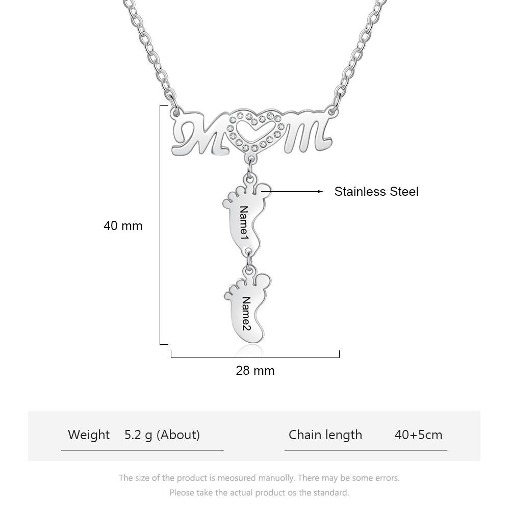 Collar "MoM" con colgante de huellas personalizadas con 2 nombres-Jessemade ES
