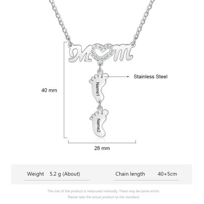 Collar "MoM" con colgante de huellas personalizadas con 2 nombres-Jessemade ES