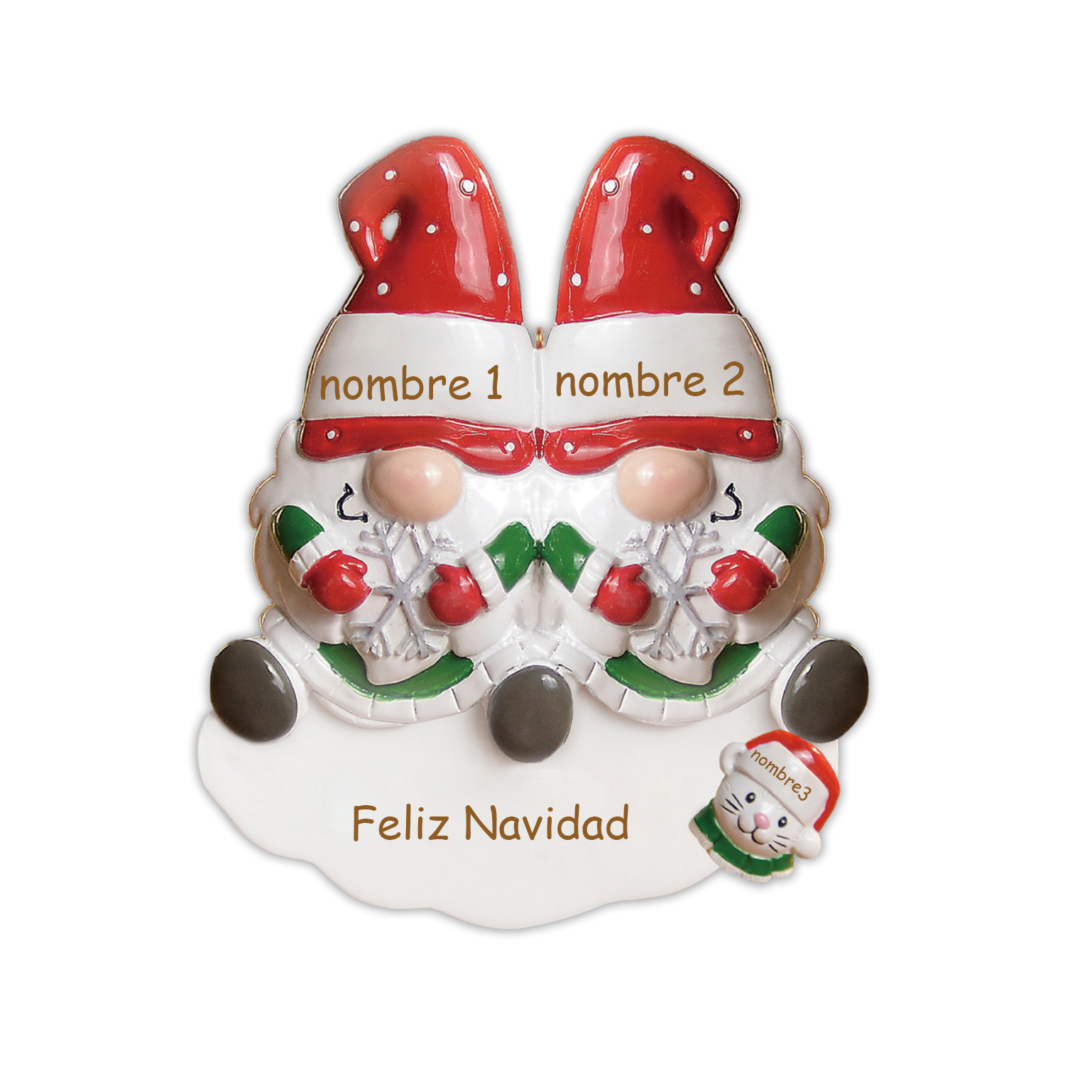 Navidad-Ornamento Navideño Familia de Dos con Gato 3 Nombres y Texto P