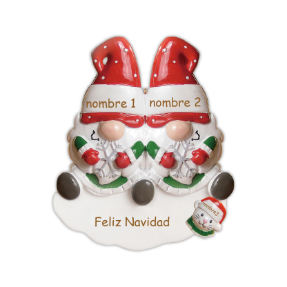 Navidad-Ornamento Navideño Familia de Dos con Gato 3 Nombres y Texto P