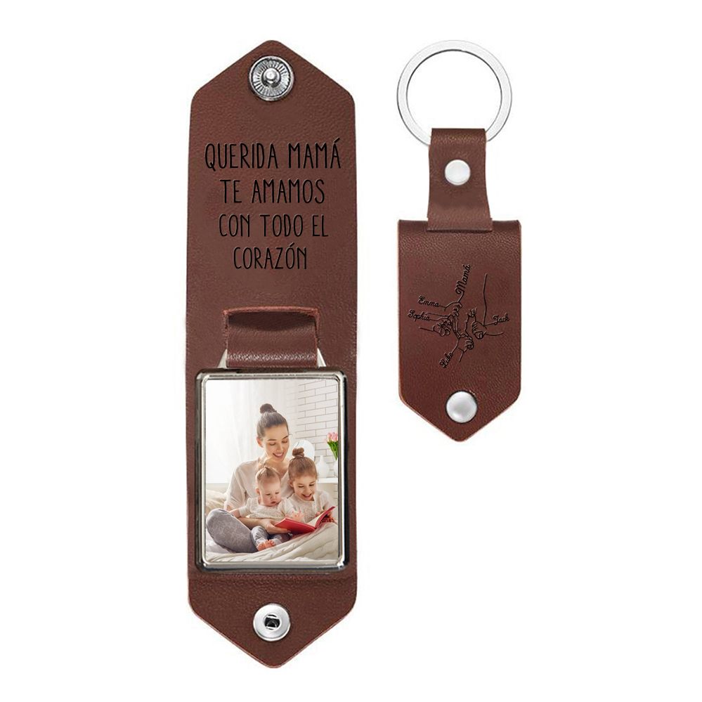 A mi mamá - Llavero 1-5 nombres y 1 foto personalizados de cuero mano y manitos-Jessemade ES