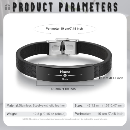 Pulsera de Cuero con Placa de Nombre y Fecha Personalizados -Jessemade ES