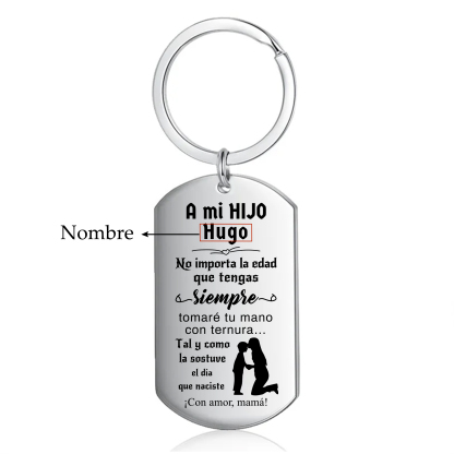 A mi hijo-Llavero de placa "siempre tomaré tu mano" de mamá personalizado con 1 nombre-Jessemade ES