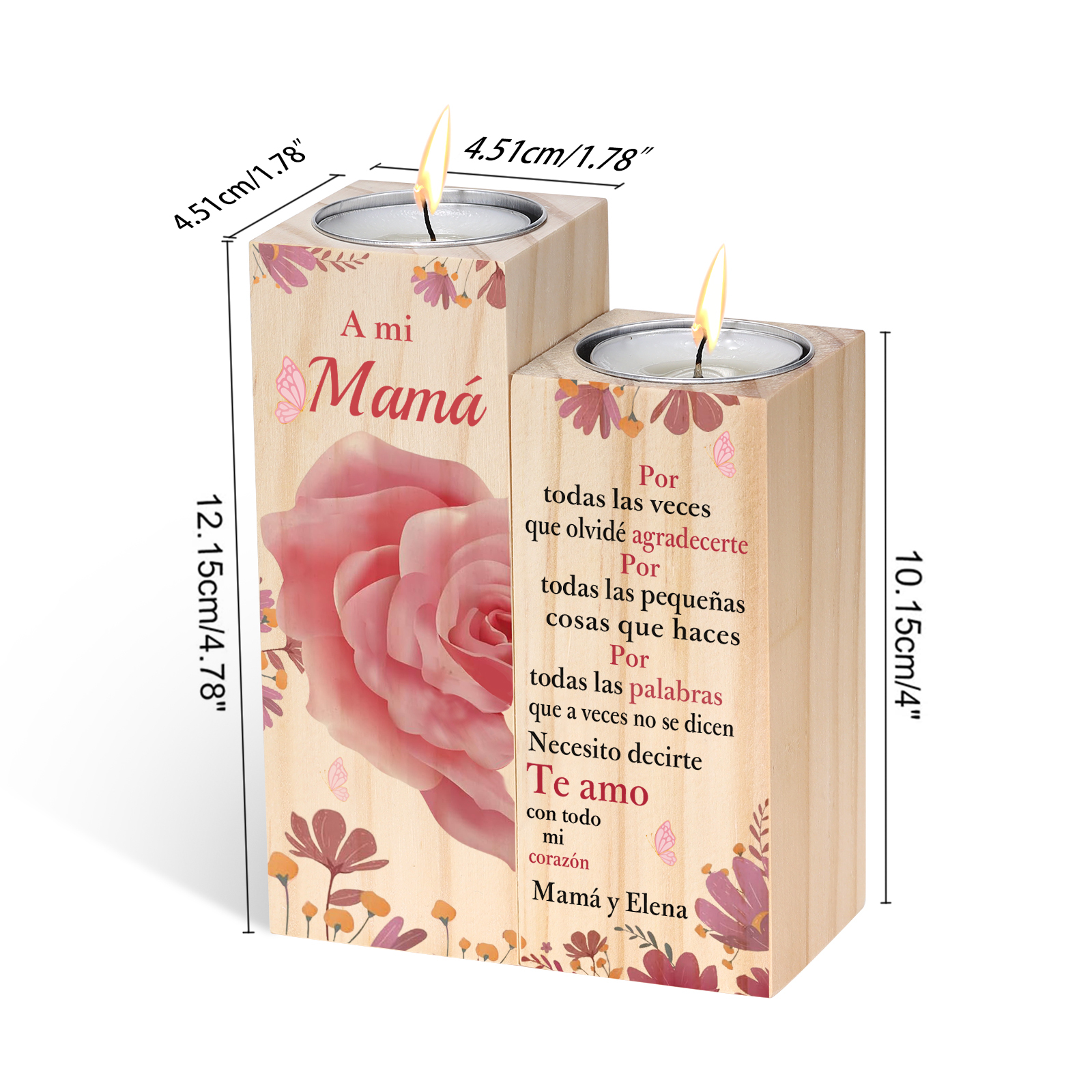 A mi mamá-Candelero de madera de dos piezas sin candela rosa 1 texto personalizado-Jessemade ES