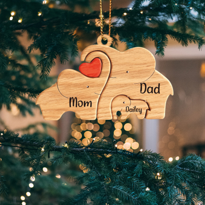 Navidad-Ornamento muñecos navideño de madera familia de elefantes 3 nombres personalizados adorno del árbol-Jessemade ES