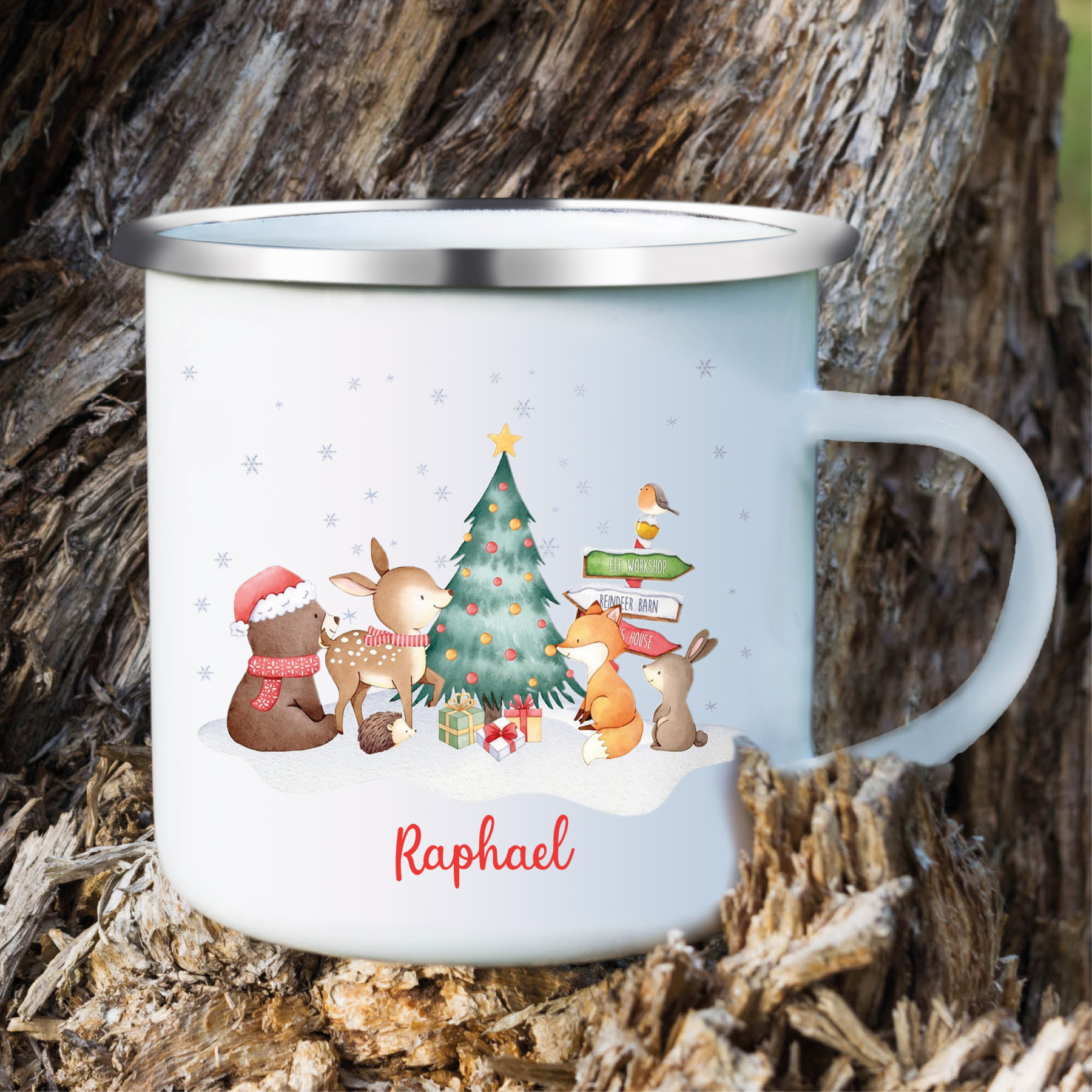 Navidad-Taza fiesta de animales para niños con 1 nombre personalizado-Jessemade ES
