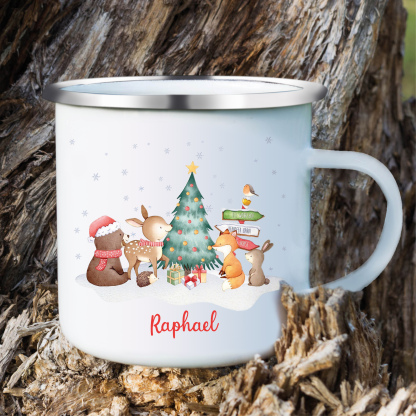 Navidad-Taza fiesta de animales para niños con 1 nombre personalizado-Jessemade ES