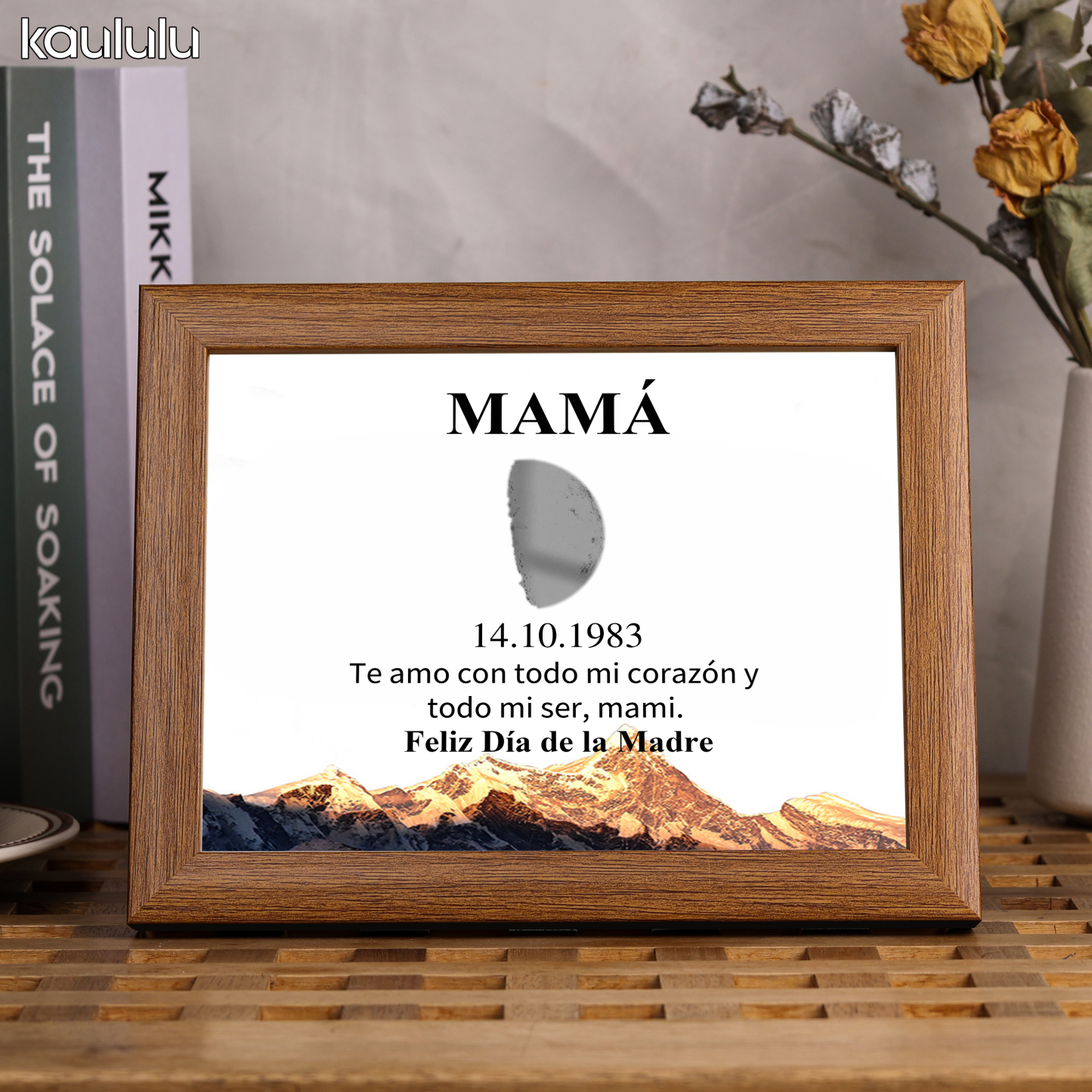 A mi mamá-Marco de luna del día que nació personalizado con fecha y texto con lámpara-Jessemade ES