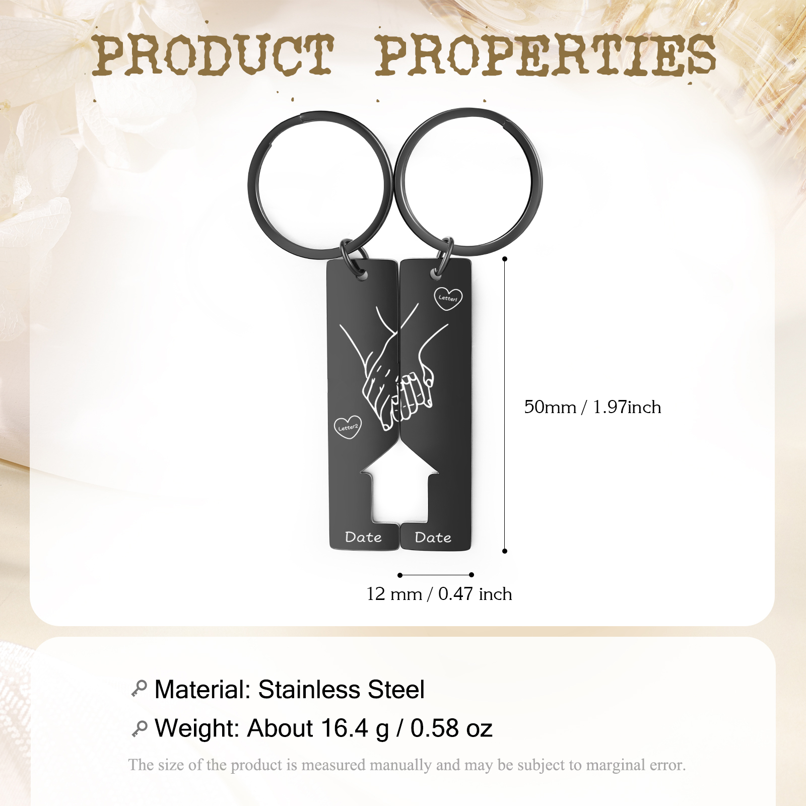 Llavero con casa encajada para pareja manos cogidas 2 letras personalizadas con fecha-Jessemade ES