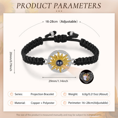 Pulsera con proyección de foto con dije de girasol cuerda negra-Jessemade ES