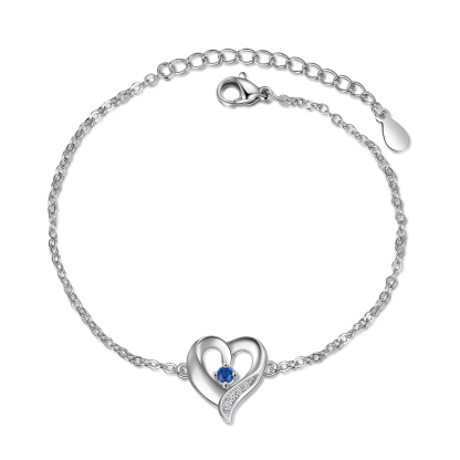 Pulsera de Corazón 1 Nombre Personalizado con 1 Piedra de Nacimiento-Jessemade ES