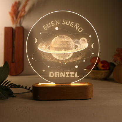 Lámpara Ilusión 3D Luz de Noche LED Buen Sueño Planetas con Nombre Personalizado-Jessemade ES