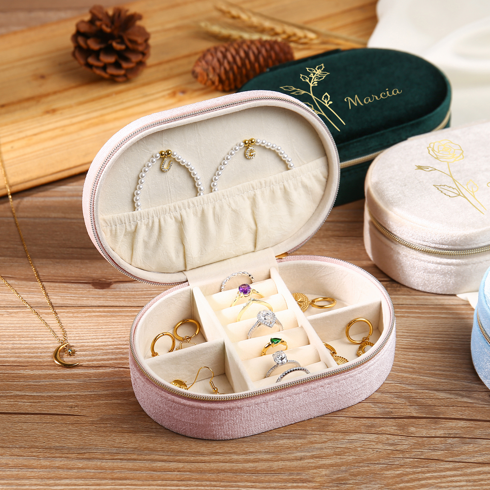 Caja de regalo para joya personalizada con nombre y flor de nacimiento-Jessemade ES