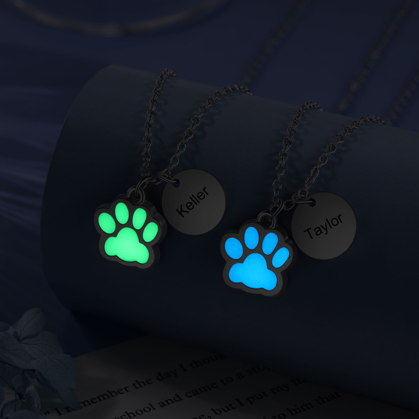 Collar para pareja de pata fluorescente con nombre personalizado-Jessemade ES