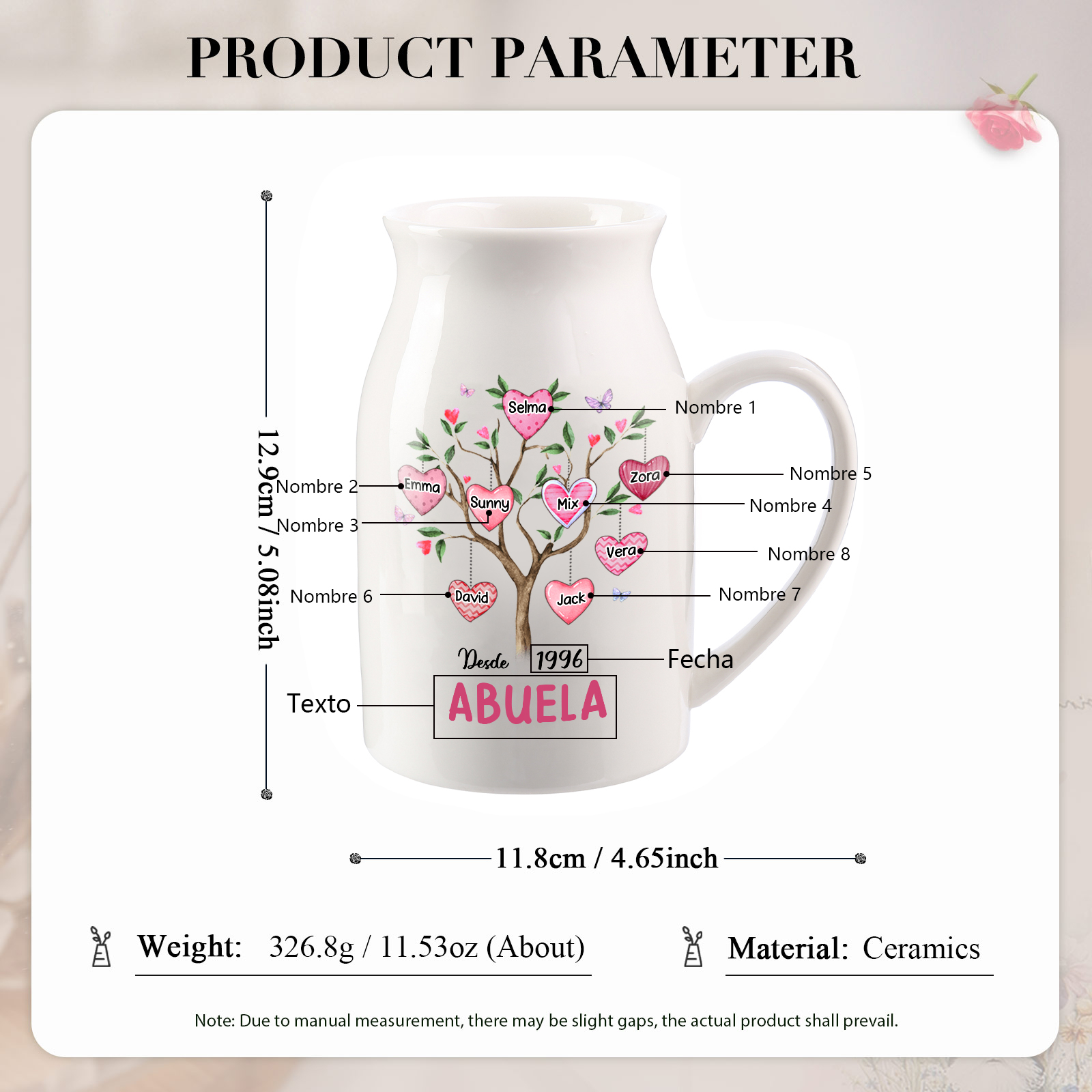 Florero de cerámica árbol de corazones 2-8 nombres personalizados con texto y año decoración del hogar-Jessemade ES