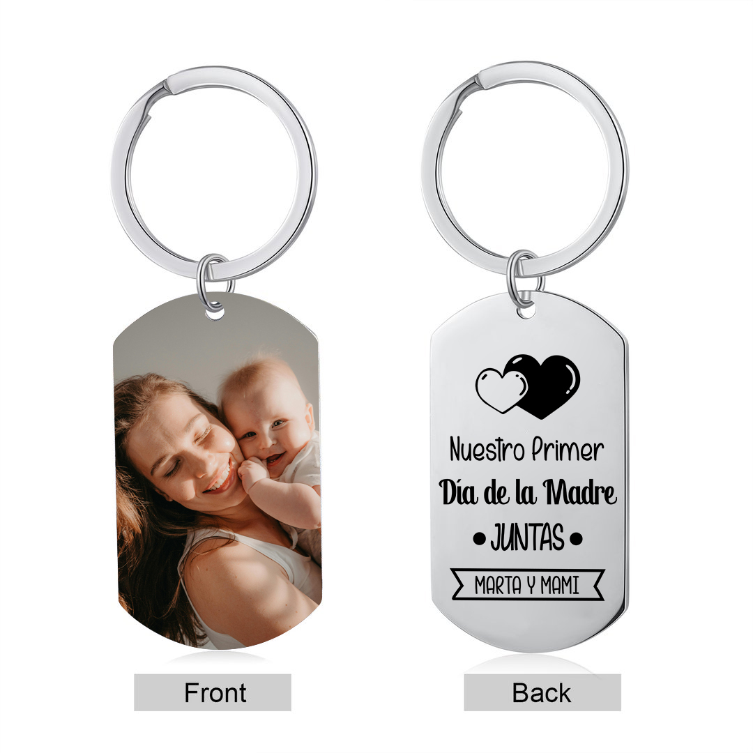Primer Día de la Madre - Llavero 1 Texto y 1 Foto Personalizados-Jessemade ES