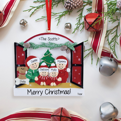 Navidad-Ornamentos Navideños de Madera Familia de 2-4 con Perro 3-5 Nombres Personalizados con 2 Textos y Año-Jessemade ES