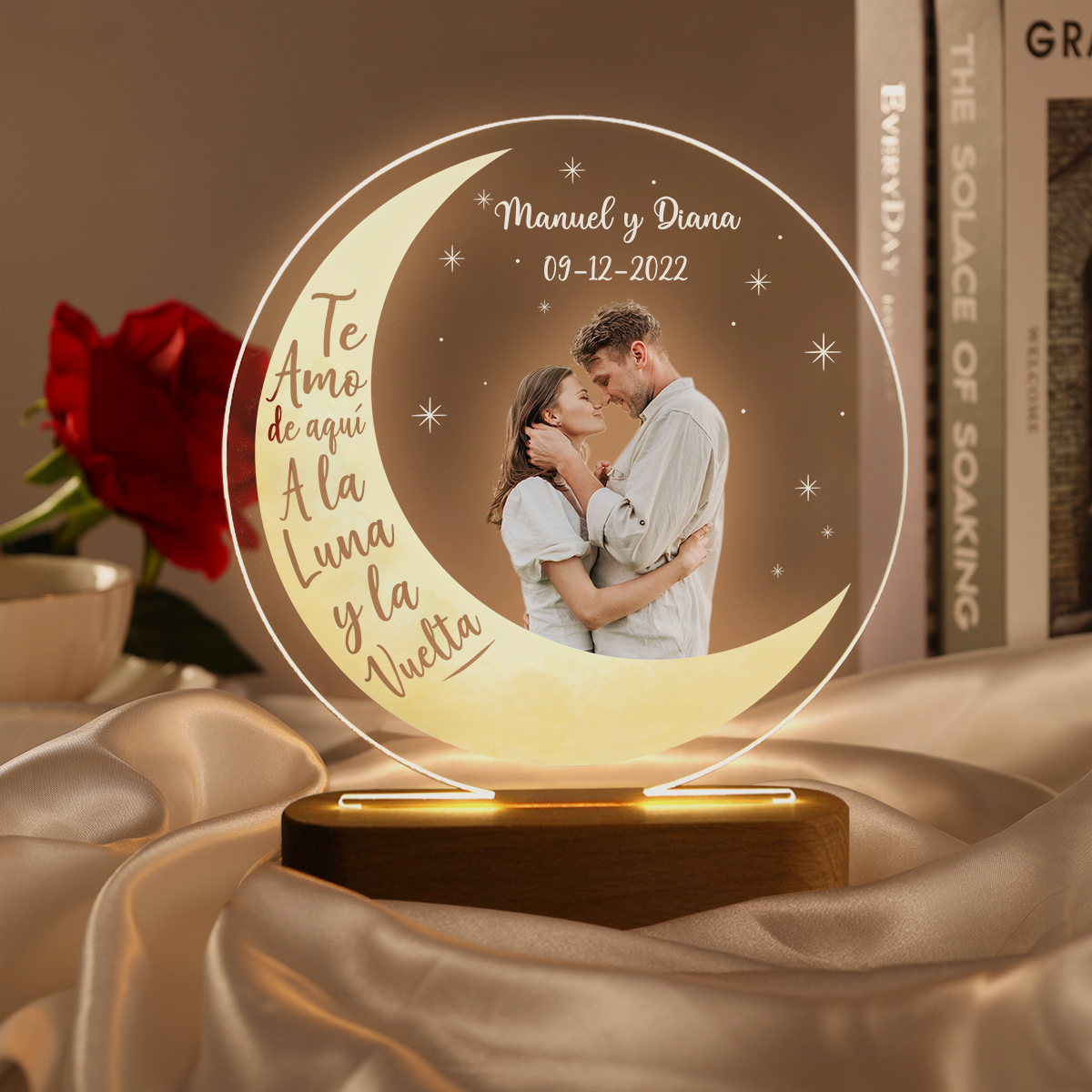 Lámpara para pareja 3D Ilusión Luz de Noche LED texto, fecha y foto personalizados -Jessemade ES