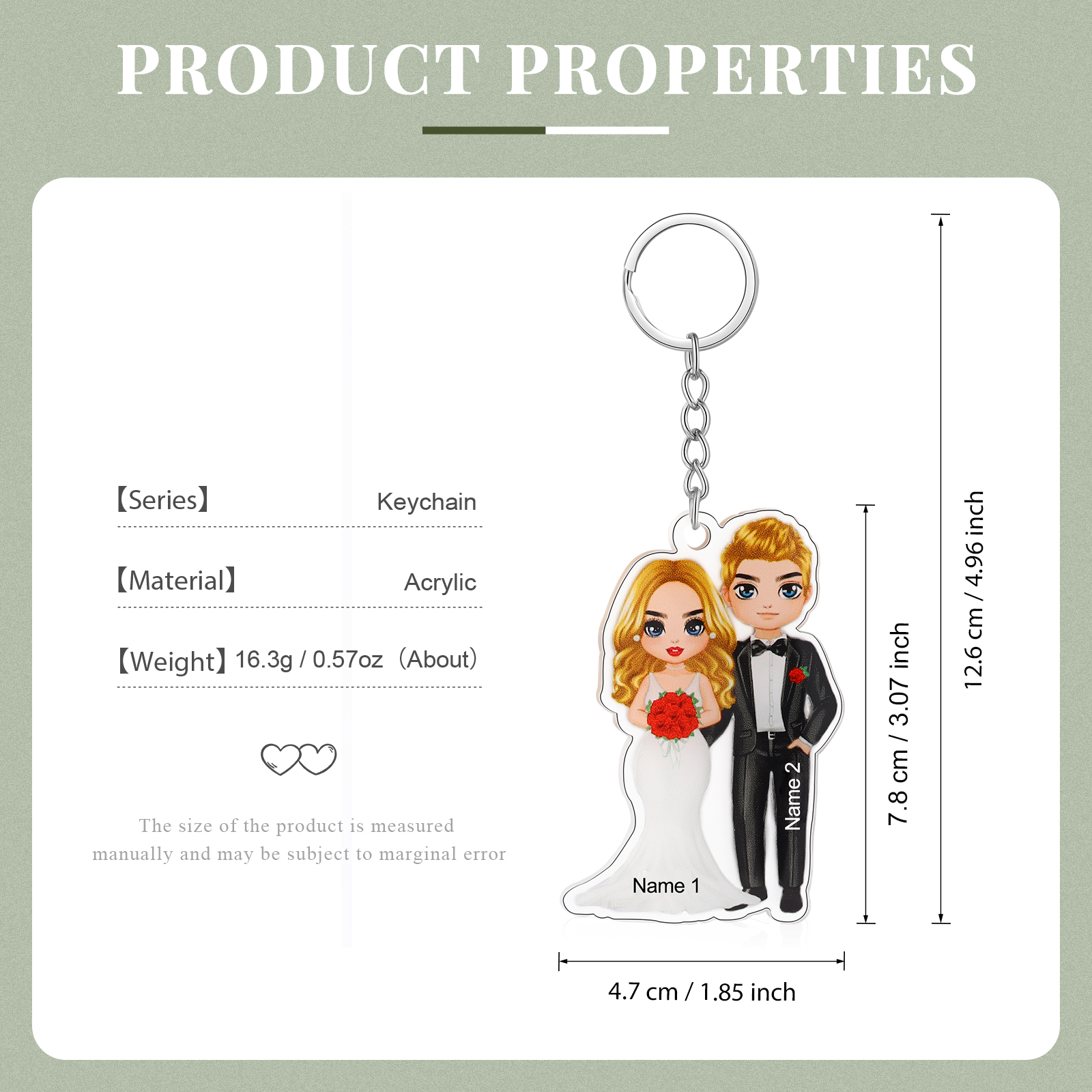 Llavero de acrílico con muñecos de pareja en boda 2 nombres personalizados-Jessemade ES