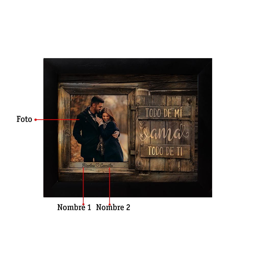 Marco de 1 foto de plástico para pareja 2 nombres personalizados con lámpara-Jessemade ES