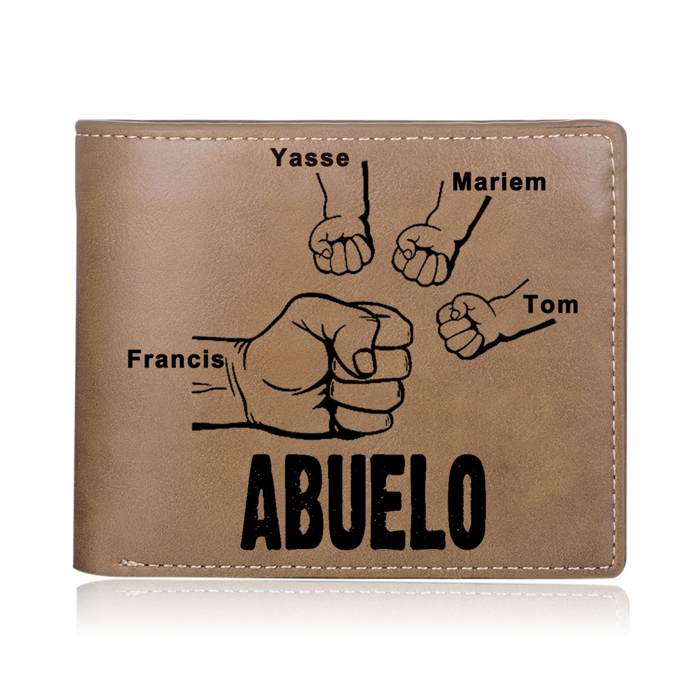 Cartera, billetera clásica puño con puño 4 nombres personalizados y una foto para abuelo-Jessemade ES