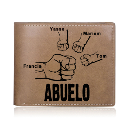 Cartera, billetera clásica puño con puño 4 nombres personalizados y una foto para abuelo-Jessemade ES