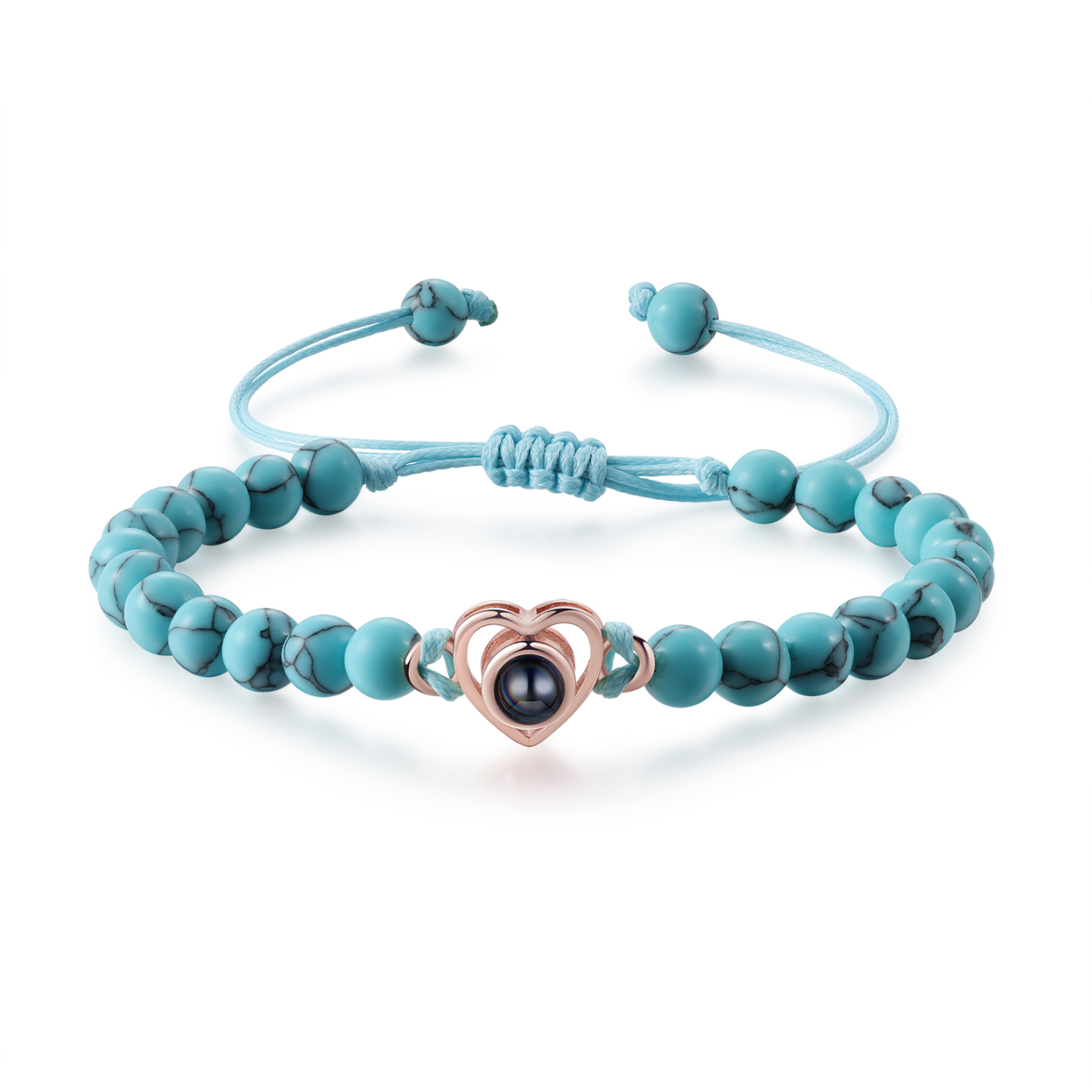 Pulsera de turquesa verde sintética con proyección de foto en color con dije de corazón pulsera ajustable-Jessemade ES