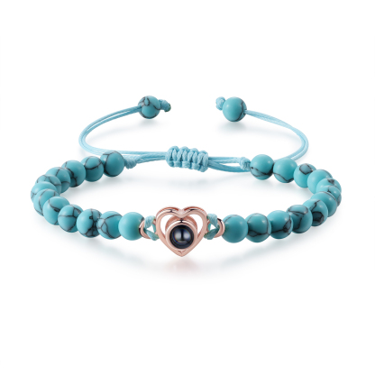 Pulsera de turquesa verde sintética con proyección de foto en color con dije de corazón pulsera ajustable-Jessemade ES