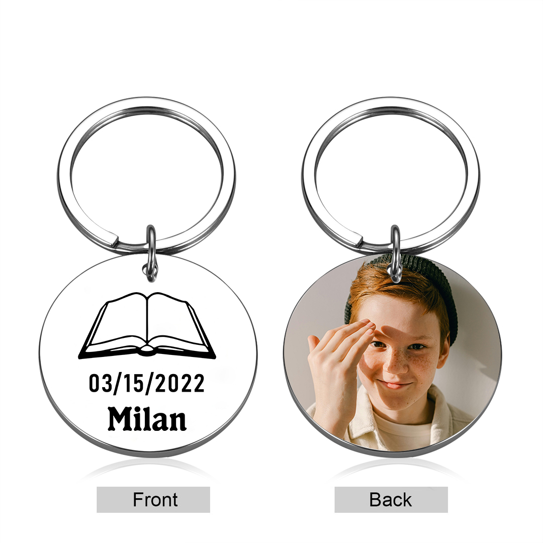 Comunión-Llavero con icono de comunión 1 foto, 1 fecha y 1 nombre personalizados-Jessemade ES