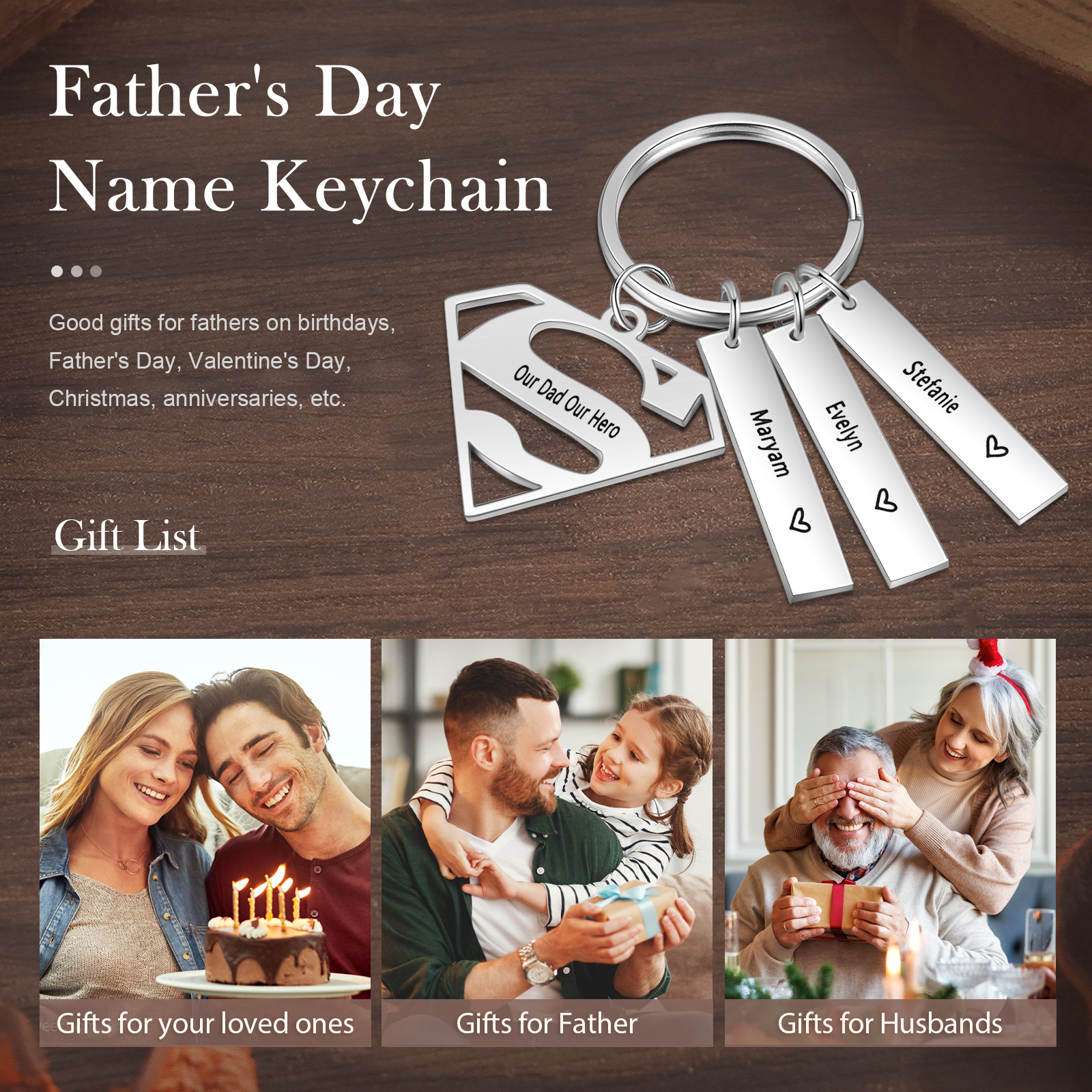 A mi papá - Llavero Superman con 3 nombres personalizados con texto-Jessemade ES