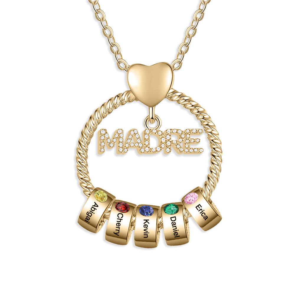Navidad-Collar con colgante de "MADRE" con 5 nombres y 5 piedras de nacimiento personalizados | Jessemade