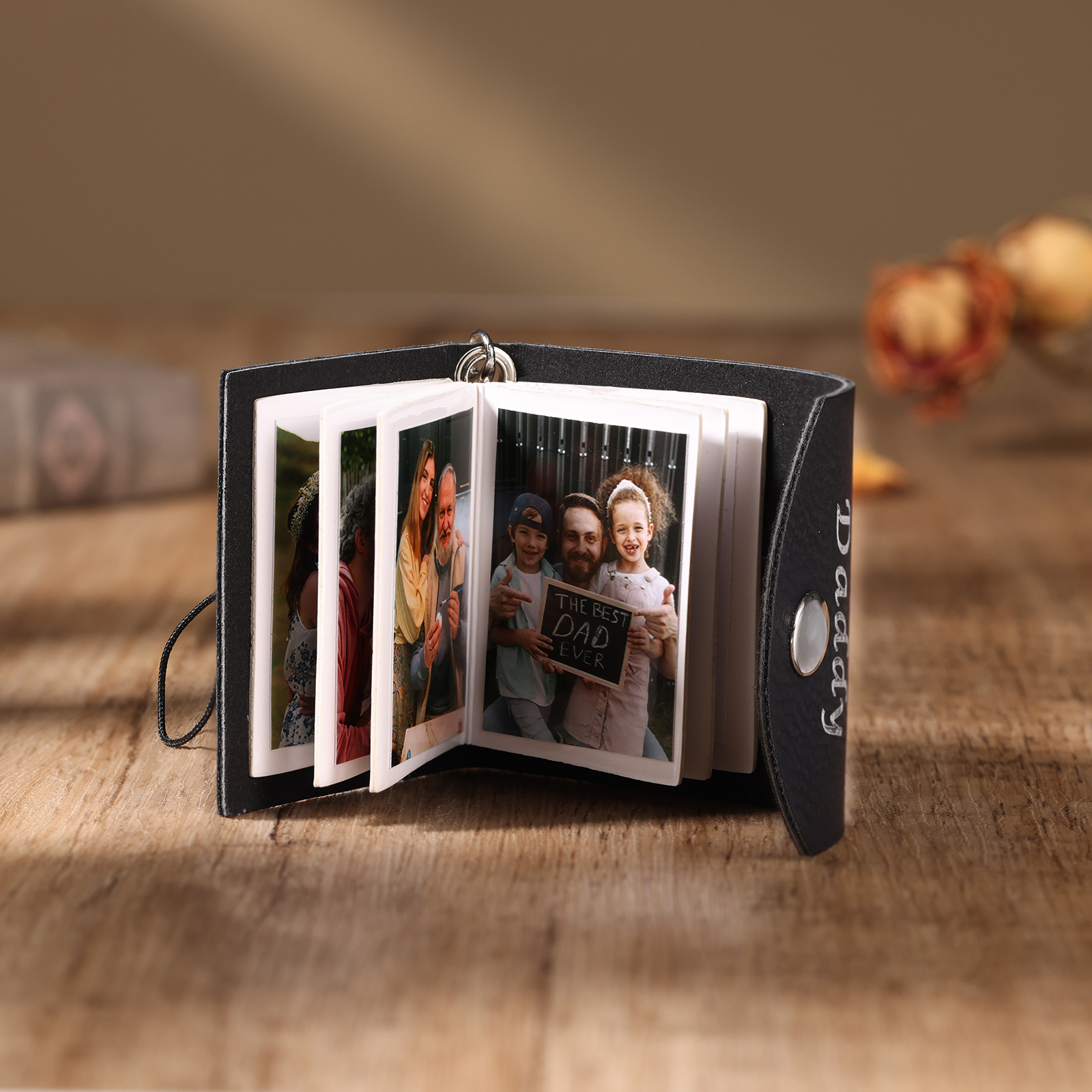 Llavero mini álbum para cinco fotos 1 nombre personalizado-Jessemade ES