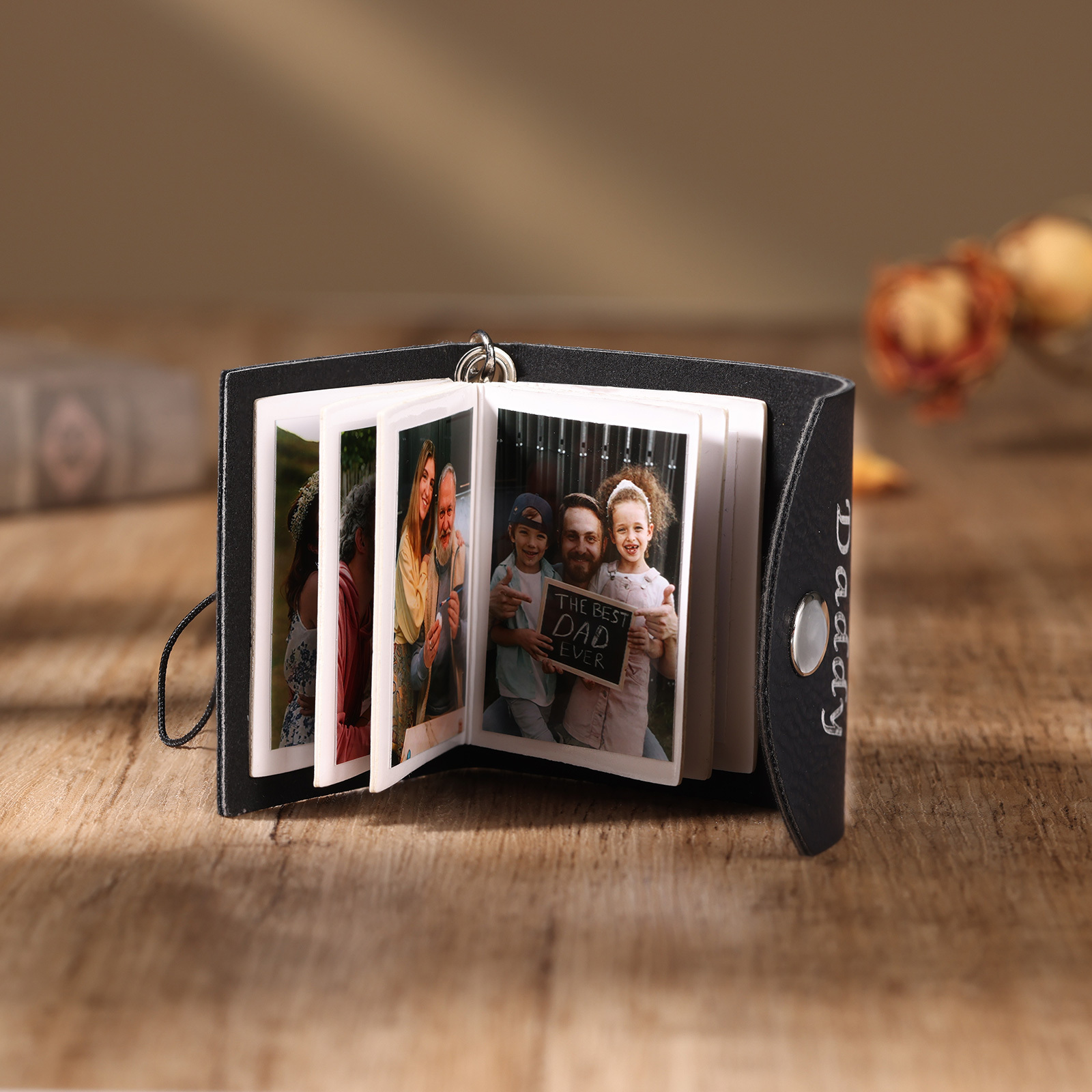 Llavero mini álbum para cinco fotos 1 nombre personalizado-Jessemade ES