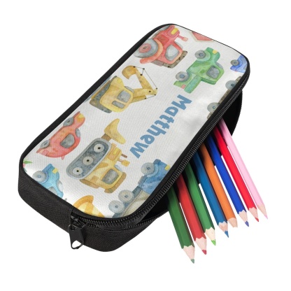 Estuche personalizado con nombre con diseños coloridos de coches/cars para niños