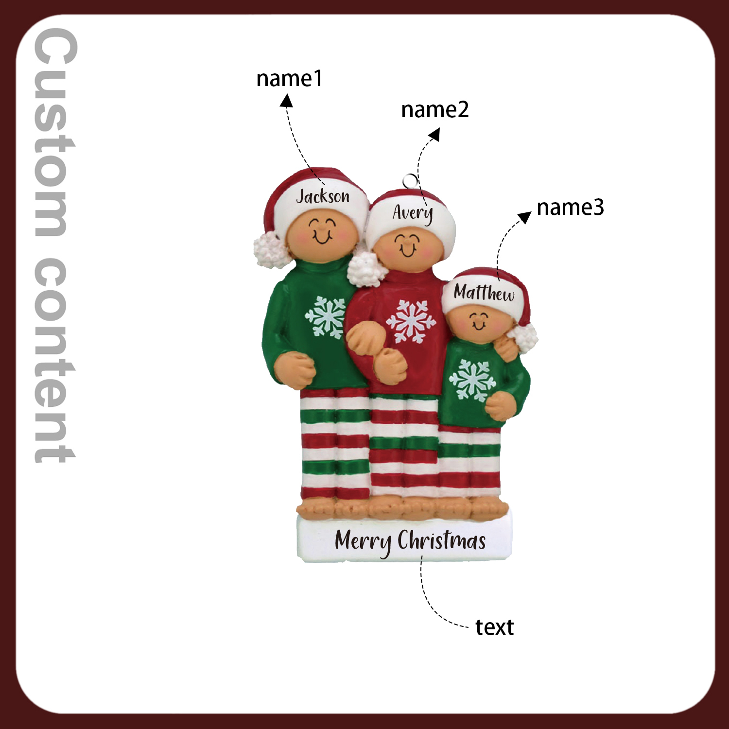Navidad-Ornamento muñecos navideño de madera 3 nombres y 1 texto personalizados adorno del árbol