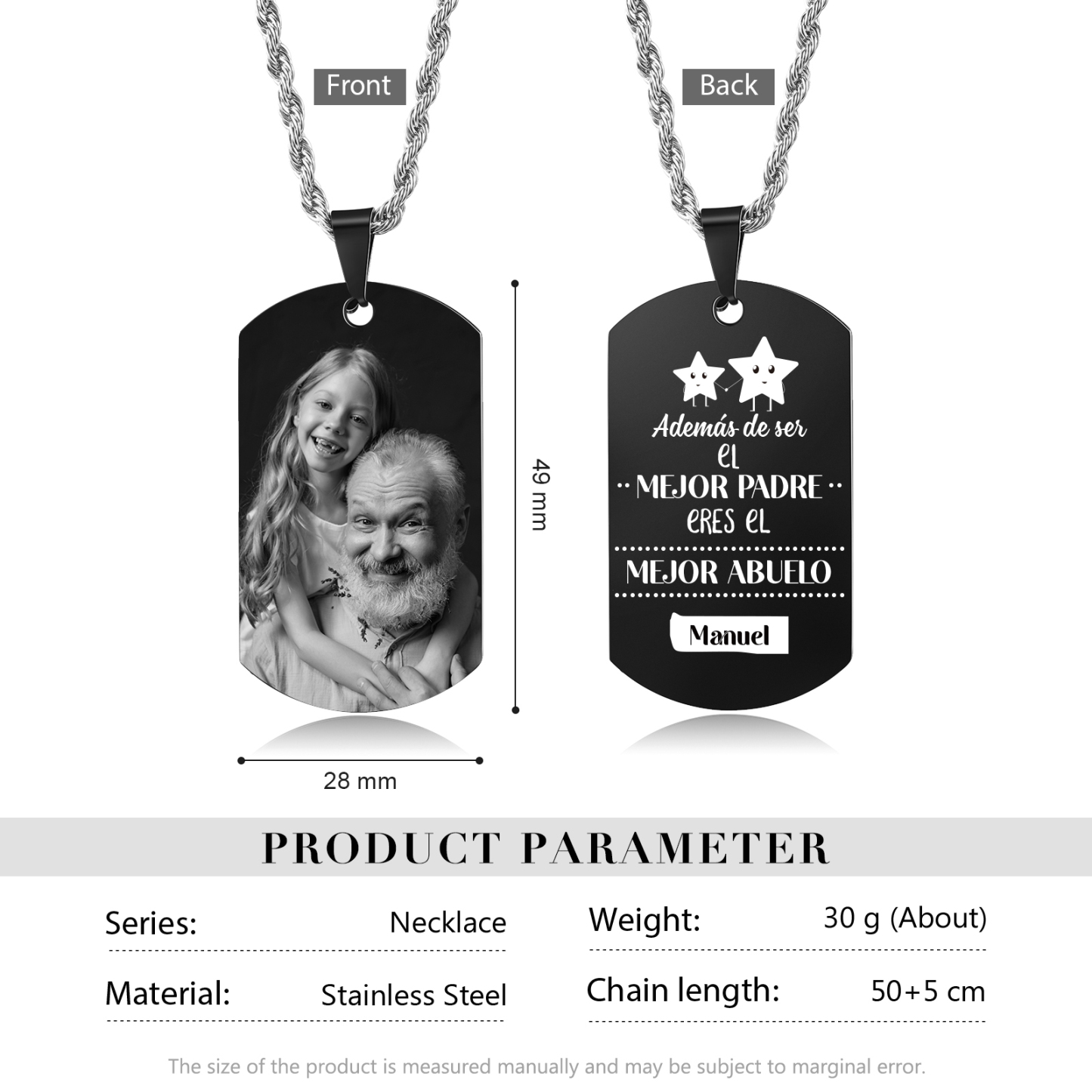 A MI ABUELO-Collar de placa personalizada con nombre y foto-Jessemade ES