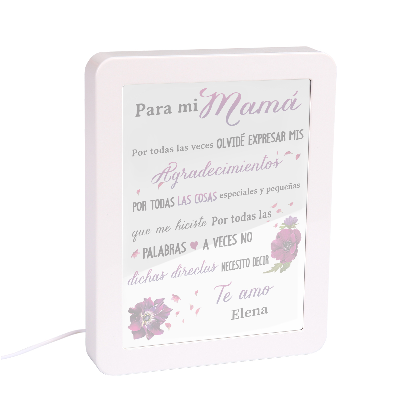 A mi mamá-Marco/Espejo con LED Multifuncional con Texto Amoroso 1 Nombre Personalizado-Jessemade ES